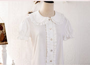 Crown Bear Peter Pan Collar Puff Sleeves Blouse