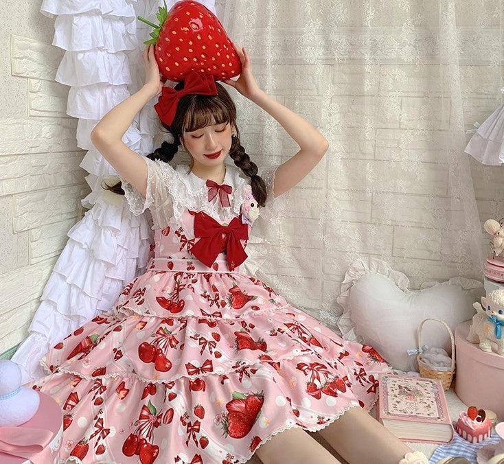 Cherry Berry Big Bow High Waist Lolita JSK