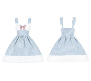 White and Blue Houndstooth Plaid and Plush Winter Lolita Dress