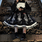 In Stock Marionette Print High Waist Gothic Jumper Skirt/Blouse/Hairband