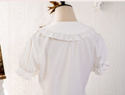 Crown Bear Peter Pan Collar Puff Sleeves Blouse