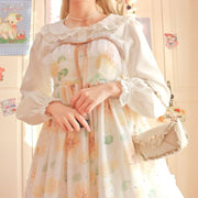 Little Rose Peter Pan Collar Puff Sleeves Blouse