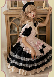 In Stock Bowknot Details Polka-dot Ruffle Hem Short Sleeves Lolita OP