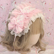 Light Pink Lace Bowknot Details Ruffle Trim Hairband/Hairclips/Necklace/KC