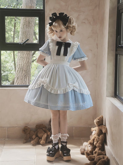 Alice in Wonderland Sax Blue Maid Dress with White Apron