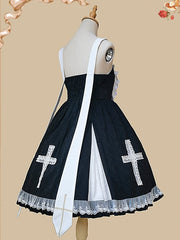 Breath of Heaven Color Black and White Jacquard Lace Cross Pattern Jumper Skirt