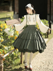 Sunflowers Appointment Color Green Lolita Overall Skirt