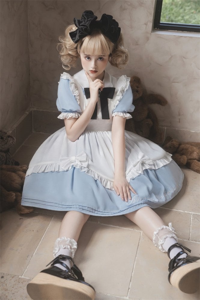 Alice in Wonderland Sax Blue Maid Dress with White Apron