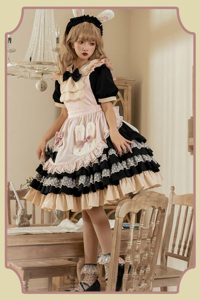 In Stock Bowknot Details Polka-dot Ruffle Hem Short Sleeves Lolita OP