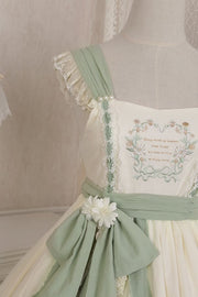 Flower and Letters Embroidery Jumper Skirt Asymmetrical Flounce Hem
