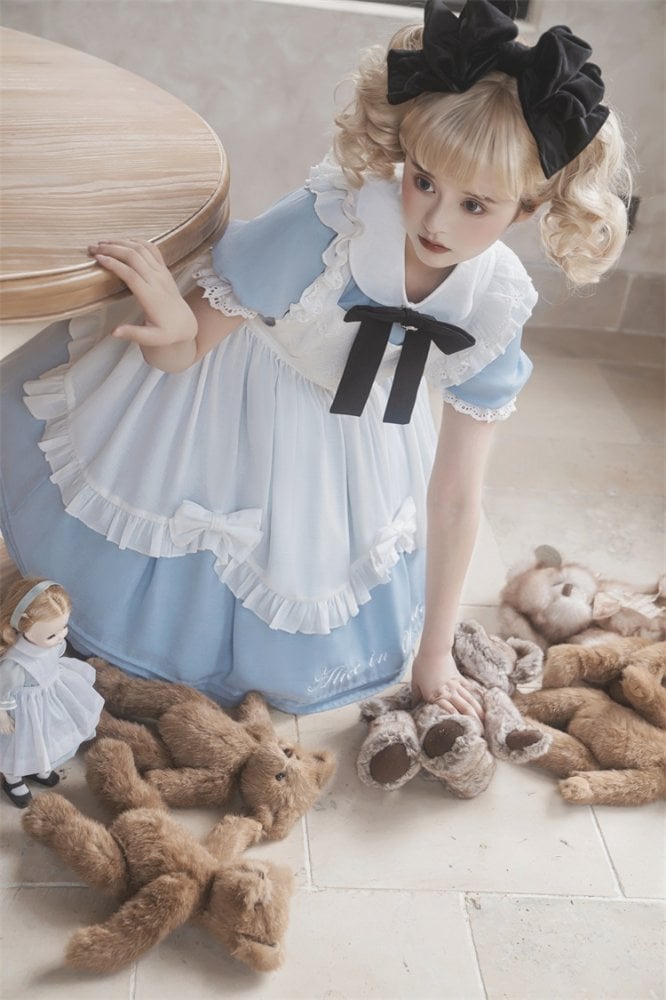 Alice in Wonderland Sax Blue Maid Dress with White Apron