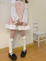 Clearance-Size S for Waist 65CM White and Pink High Waist Winter Lolita JSK