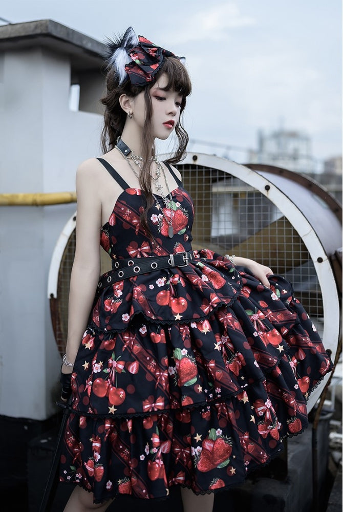 Cherry Berry Big Bow High Waist Lolita JSK