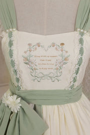 Flower and Letters Embroidery Jumper Skirt Asymmetrical Flounce Hem