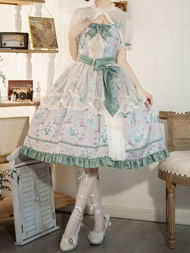 Lily of the Valley Floral Print Bowknot Details Lolita JSK