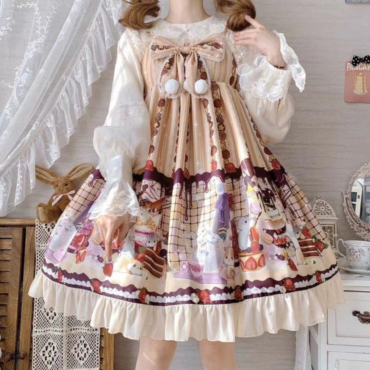 Little Hamster Bowknot Details Empire Waist Ruffle Hem Lolita JSK