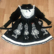 In Stock Marionette Print High Waist Gothic Jumper Skirt/Blouse/Hairband