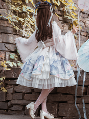 In Stock Chinoiserie Mountains-and-waters Painting Print Long Sleeves Lolita OP