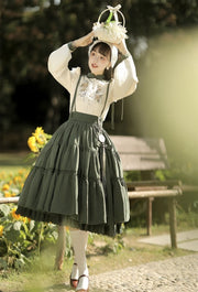 Sunflowers Appointment Color Green Lolita Overall Skirt