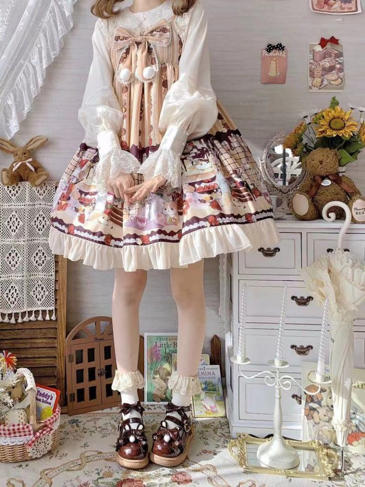 Little Hamster Bowknot Details Empire Waist Ruffle Hem Lolita JSK