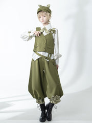 Ouji Cropped Pants Green Knickerbockers with Plaid Bows Secret Morning Post Collection