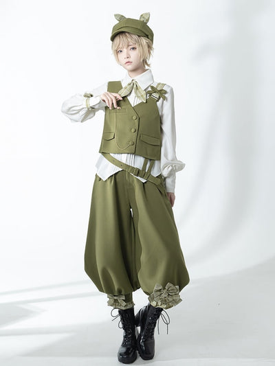 Ouji Cropped Pants Green Knickerbockers with Plaid Bows Secret Morning Post Collection