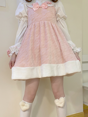 Clearance-Size S for Waist 65CM White and Pink High Waist Winter Lolita JSK