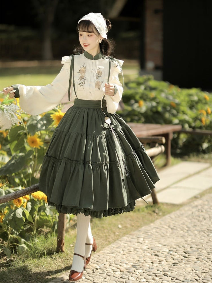 Sunflowers Appointment Color Green Lolita Overall Skirt