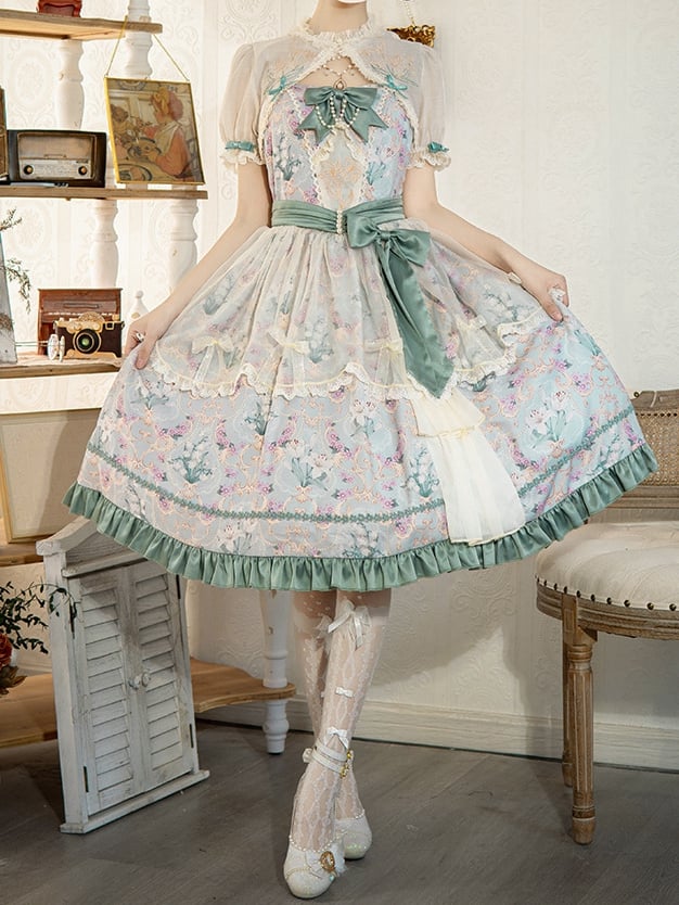 Lily of the Valley Floral Print Bowknot Details Lolita JSK