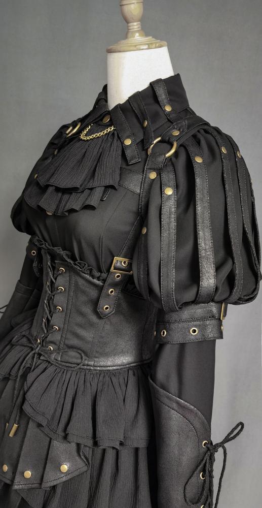 Plus Size Friendly-Black Gothic Shirt Juliette Sleeves Steampunk Top