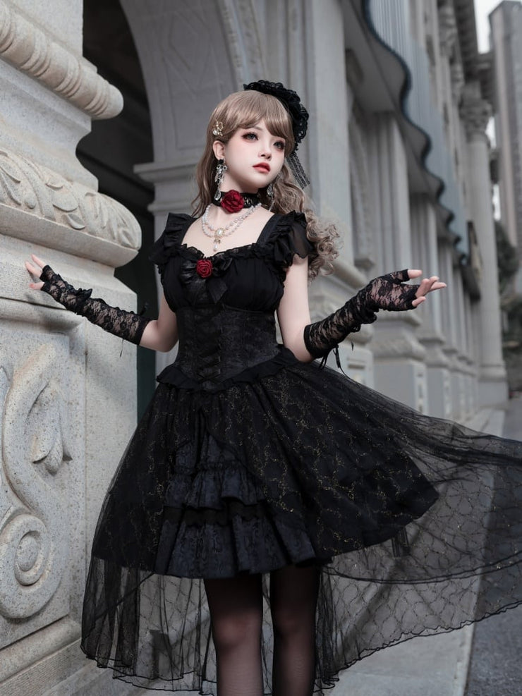 Black Ruffle Skirt with Overlay Gothic Jumper Skirt