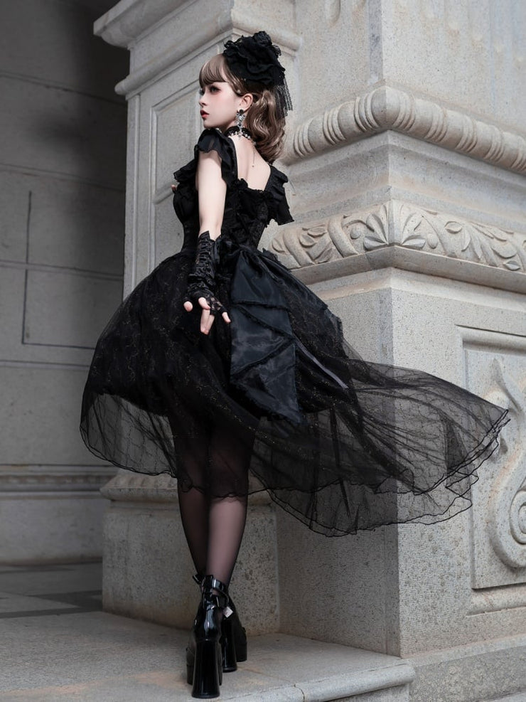 Black Ruffle Skirt with Overlay Gothic Jumper Skirt