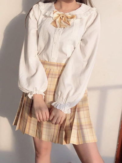 Little Rose Peter Pan Collar Puff Sleeves Blouse