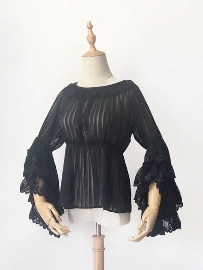 Fairytale Town Black Lace Flounce Sleeves Chiffon Vintage Lolita Blouse