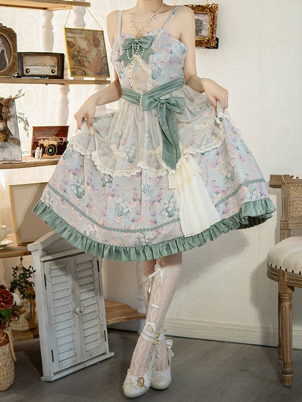 Lily of the Valley Floral Print Bowknot Details Lolita JSK