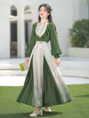 Green Pleated Design Skirt