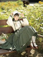 Sunflowers Appointment Color Green Lolita Overall Skirt