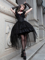 Black Ruffle Skirt with Overlay Gothic Jumper Skirt