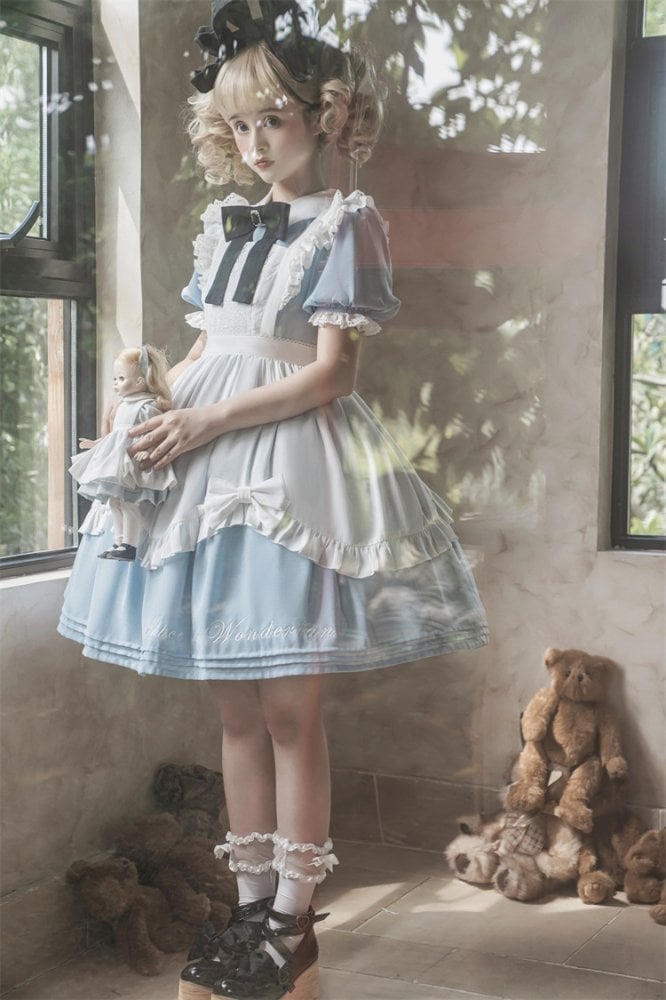 Alice in Wonderland Sax Blue Maid Dress with White Apron