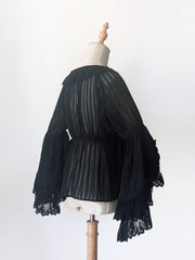 Fairytale Town Black Lace Flounce Sleeves Chiffon Vintage Lolita Blouse