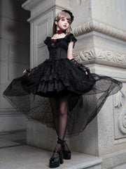 Black Ruffle Skirt with Overlay Gothic Jumper Skirt