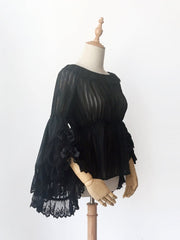 Fairytale Town Black Lace Flounce Sleeves Chiffon Vintage Lolita Blouse