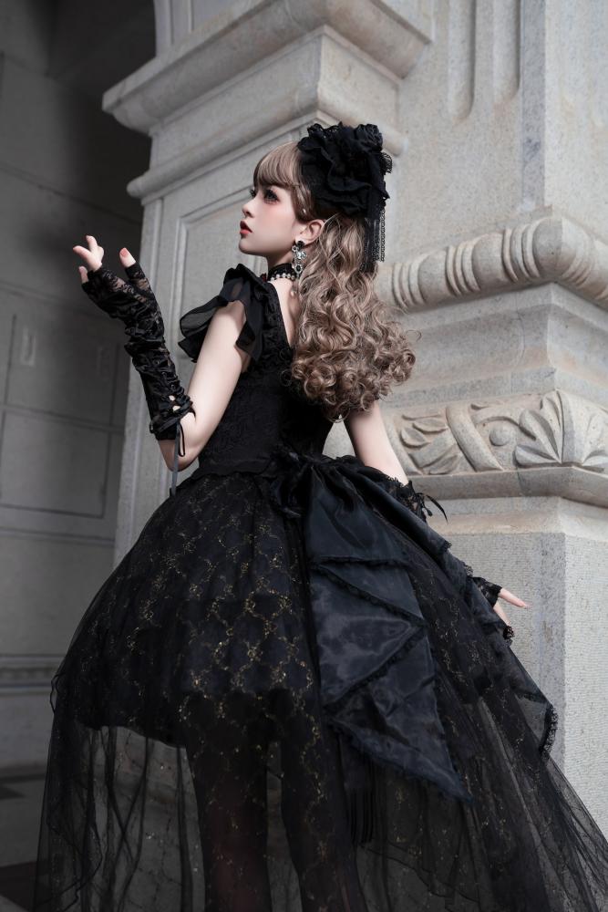 Black Ruffle Skirt with Overlay Gothic Jumper Skirt