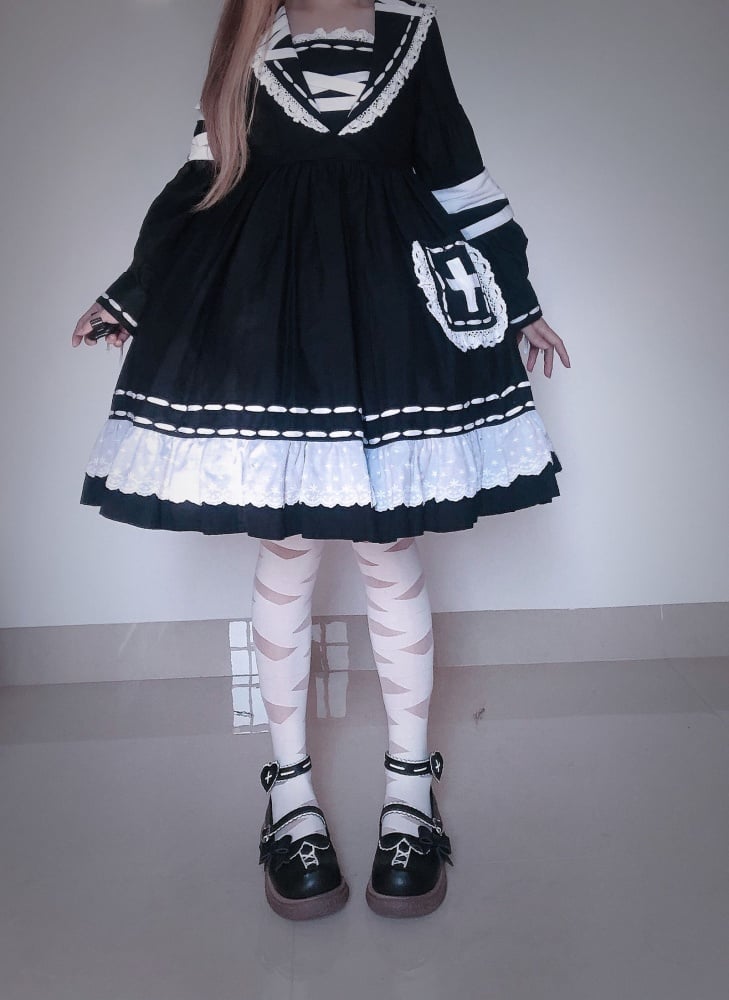 Bandage Doll Bunny Ears Sailor Collar Gothic One Piece Halloween Dress