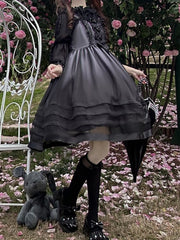 Black Bowknot Details High Waist Jumper Skirt