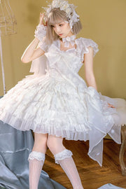 White Tiered Ruffles Skirt One Piece Hanayome Dress