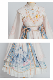 In Stock Chinoiserie Mountains-and-waters Painting Print Long Sleeves Lolita OP