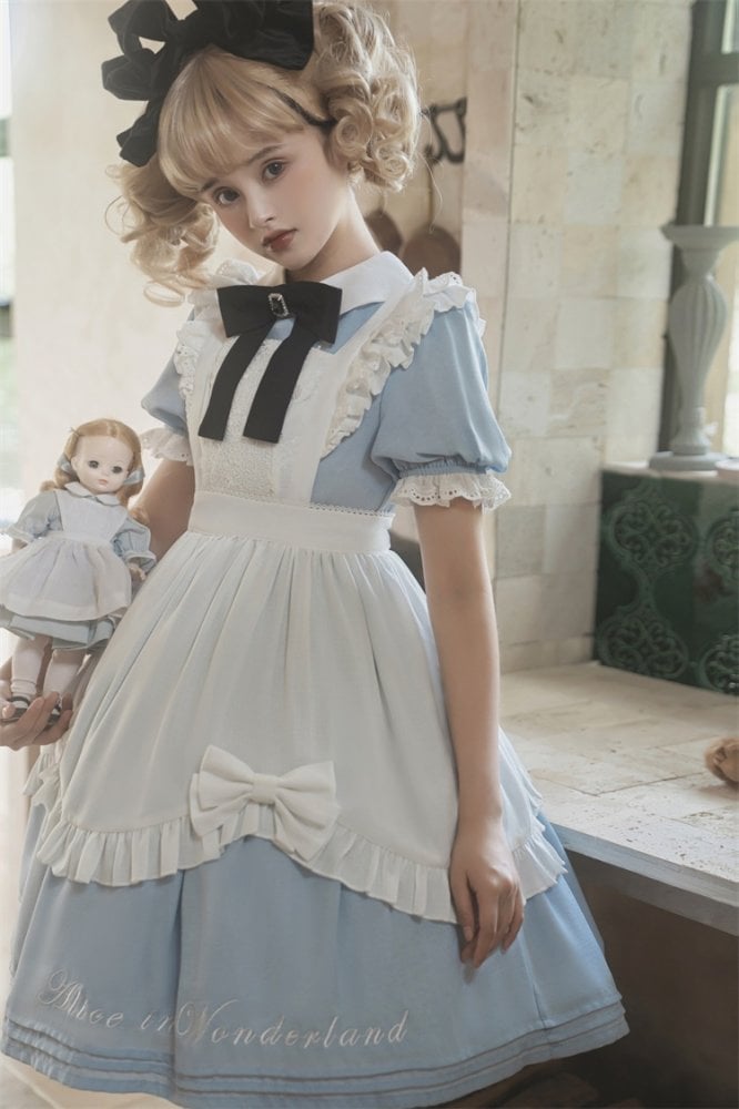 Alice in Wonderland Sax Blue Maid Dress with White Apron