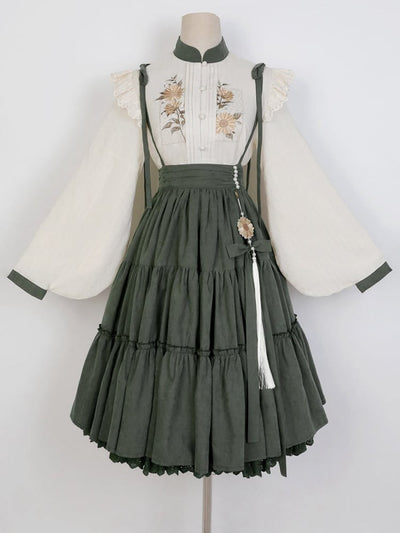 Sunflowers Appointment Color Green Lolita Overall Skirt