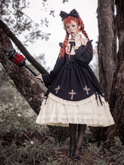 Starry Night Cross Bowknot Details Long Sleeves Lolita OP